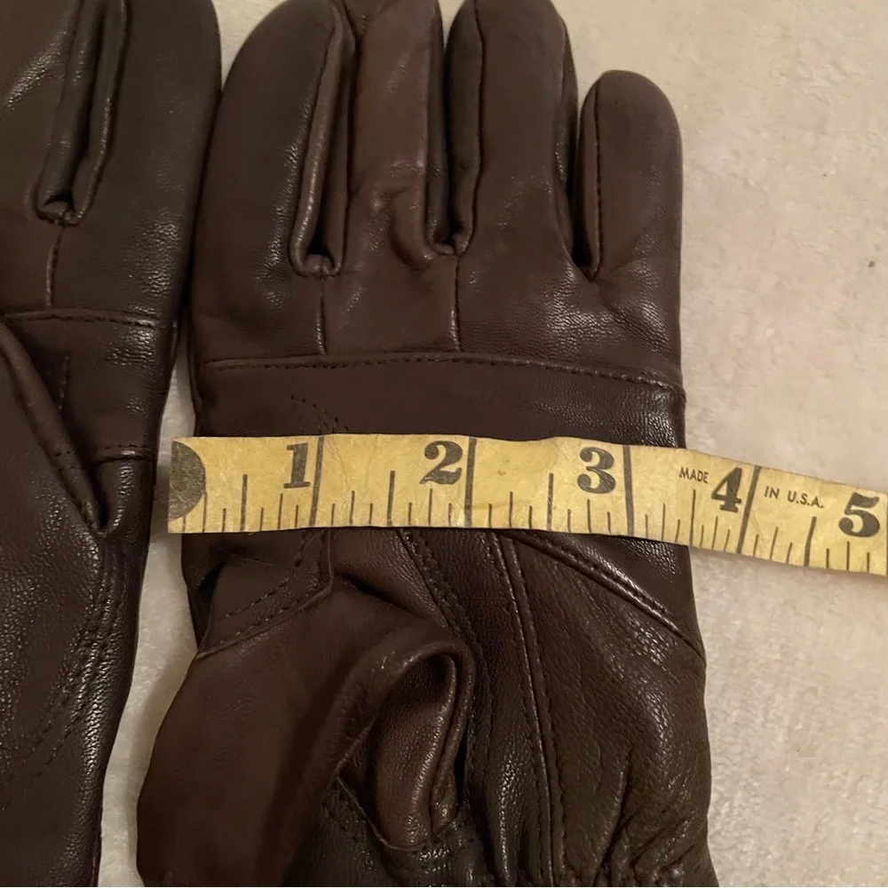 Leather and Fur Trimmed Gloves Small Dark Brown Winter